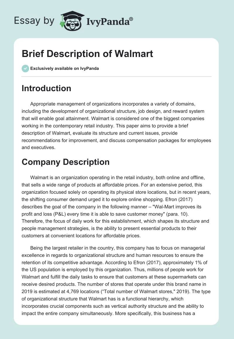 Brief Description of Walmart. Page 1