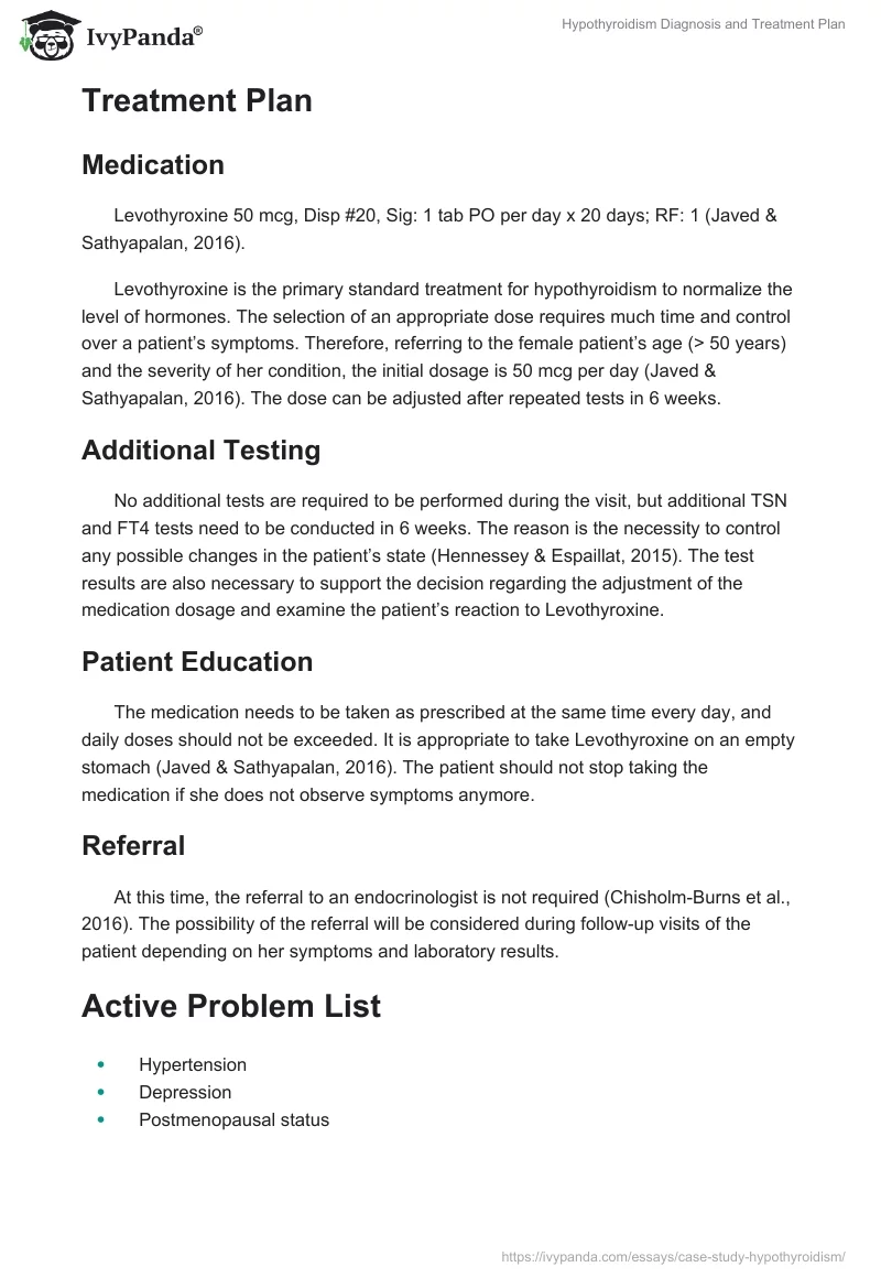Hypothyroidism Diagnosis and Treatment Plan. Page 2