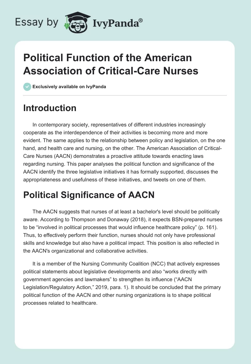 Political Function of the American Association of Critical-Care Nurses. Page 1