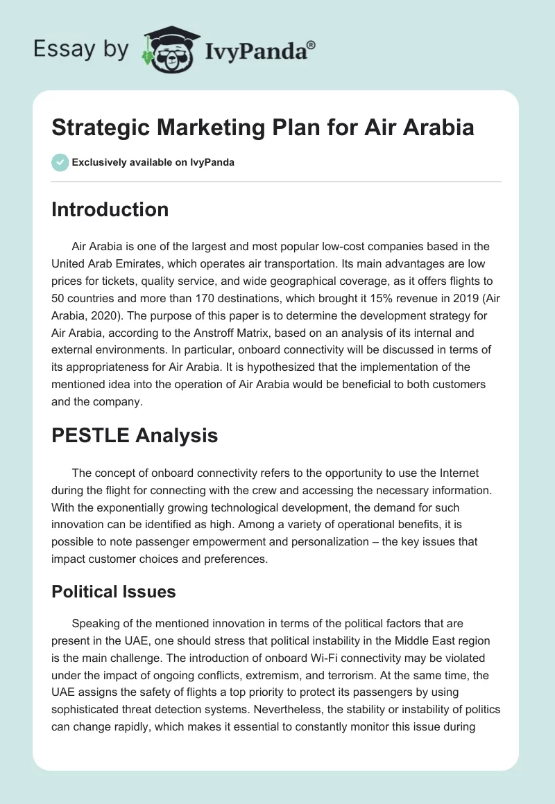 Strategic Marketing Plan for Air Arabia. Page 1