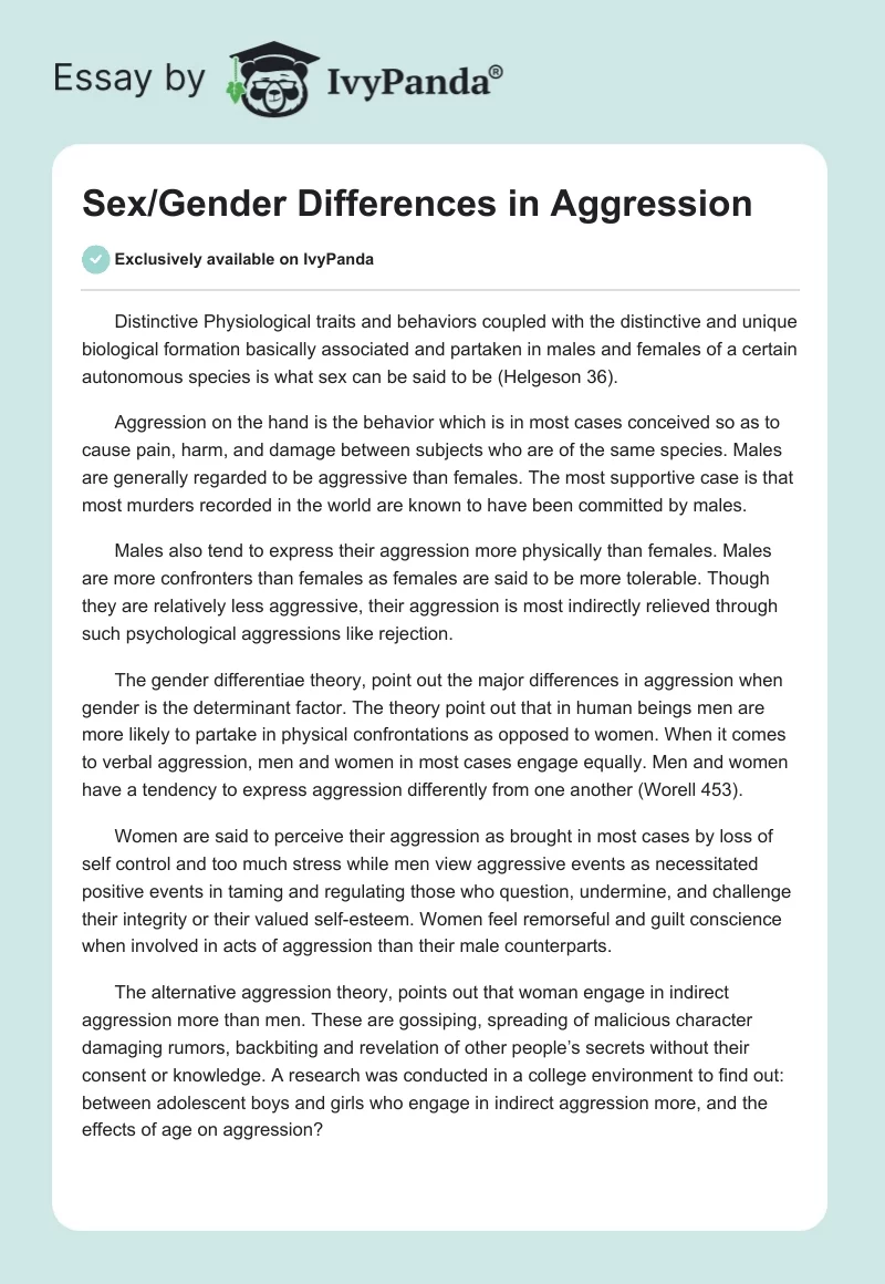Sex/Gender Differences in Aggression. Page 1