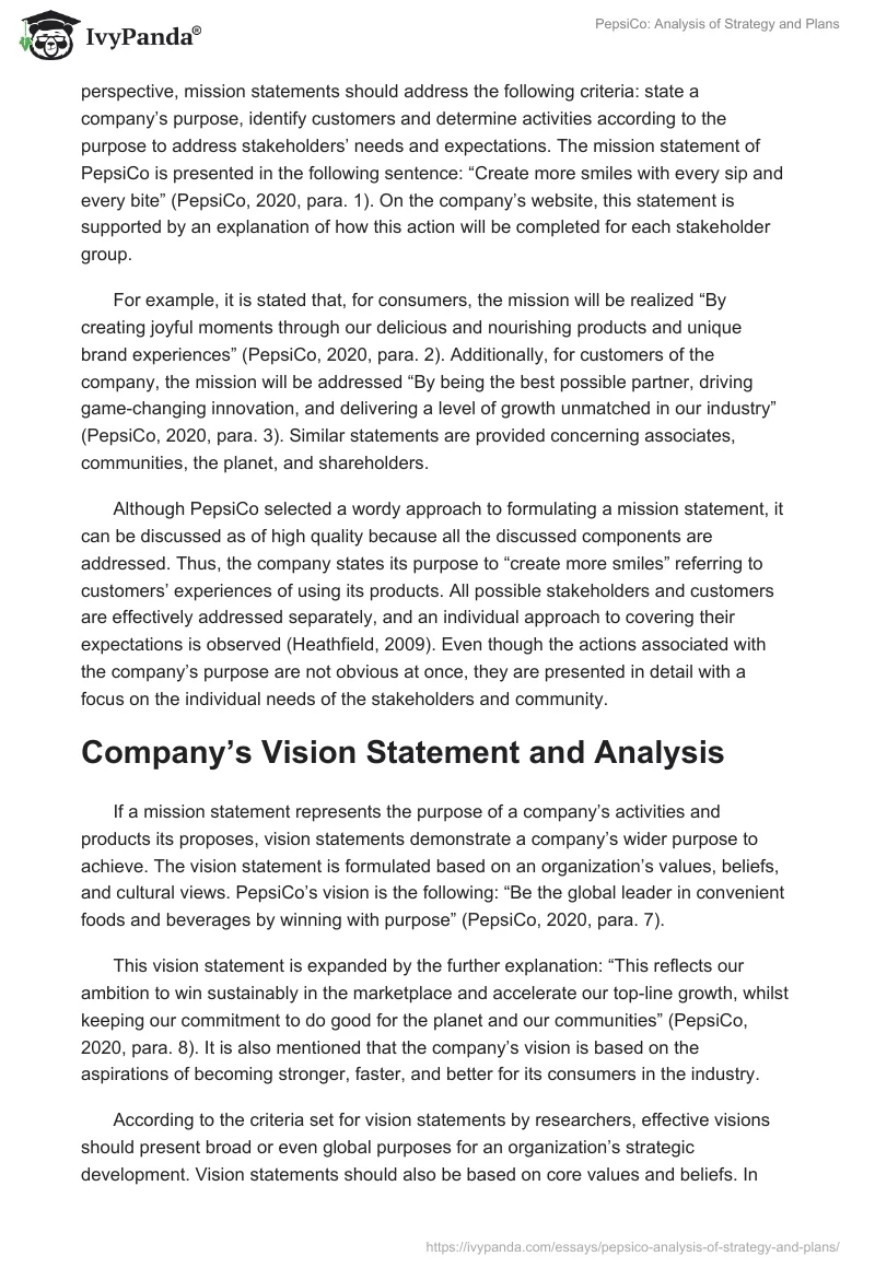 PepsiCo: Analysis of Strategy and Plans. Page 2