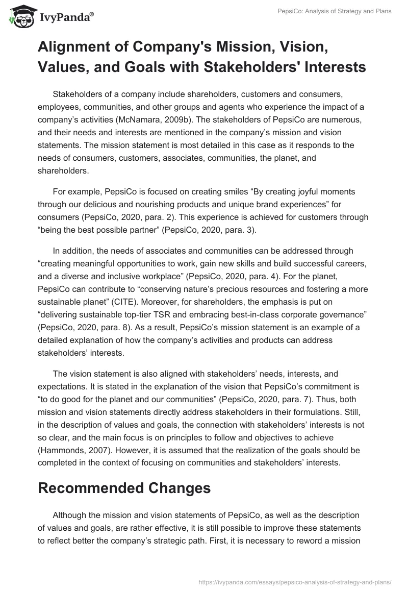 PepsiCo: Analysis of Strategy and Plans. Page 4