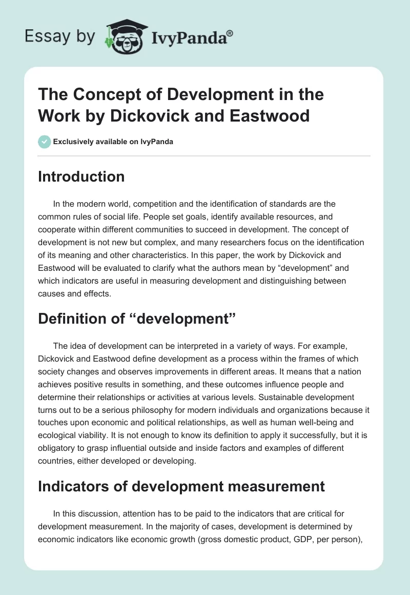 The Concept of Development in the Work by Dickovick and Eastwood. Page 1