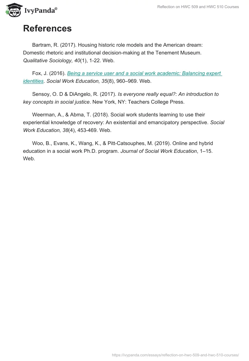 Reflection on HWC 509 and HWC 510 Courses. Page 5