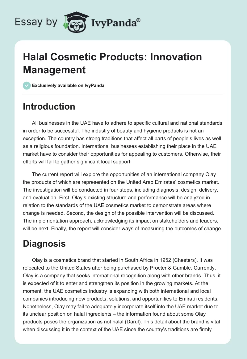 Halal Cosmetic Products: Innovation Management. Page 1