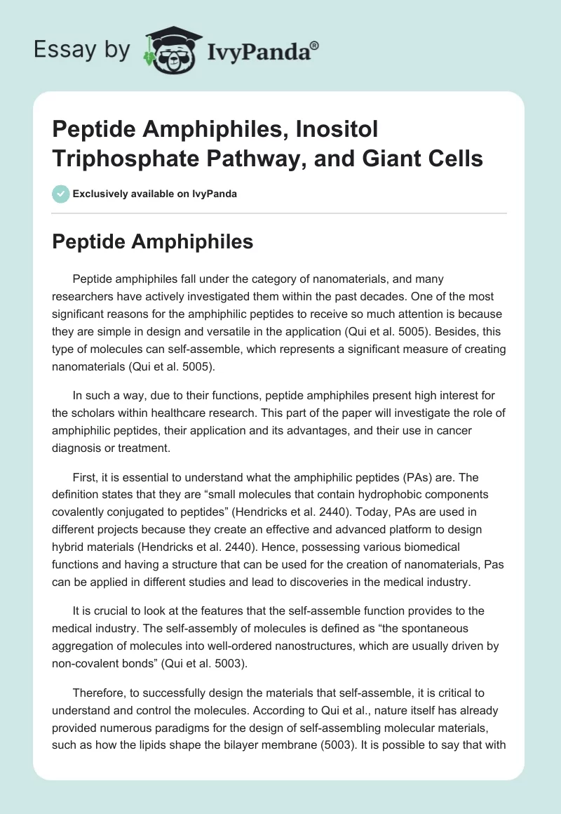 Peptide Amphiphiles, Inositol Triphosphate Pathway, and Giant Cells. Page 1