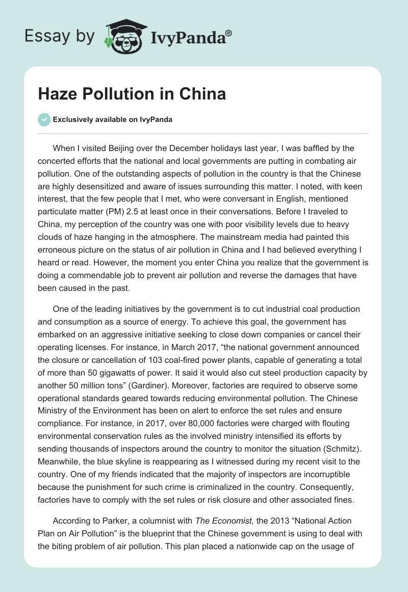 Haze Pollution in China. Page 1