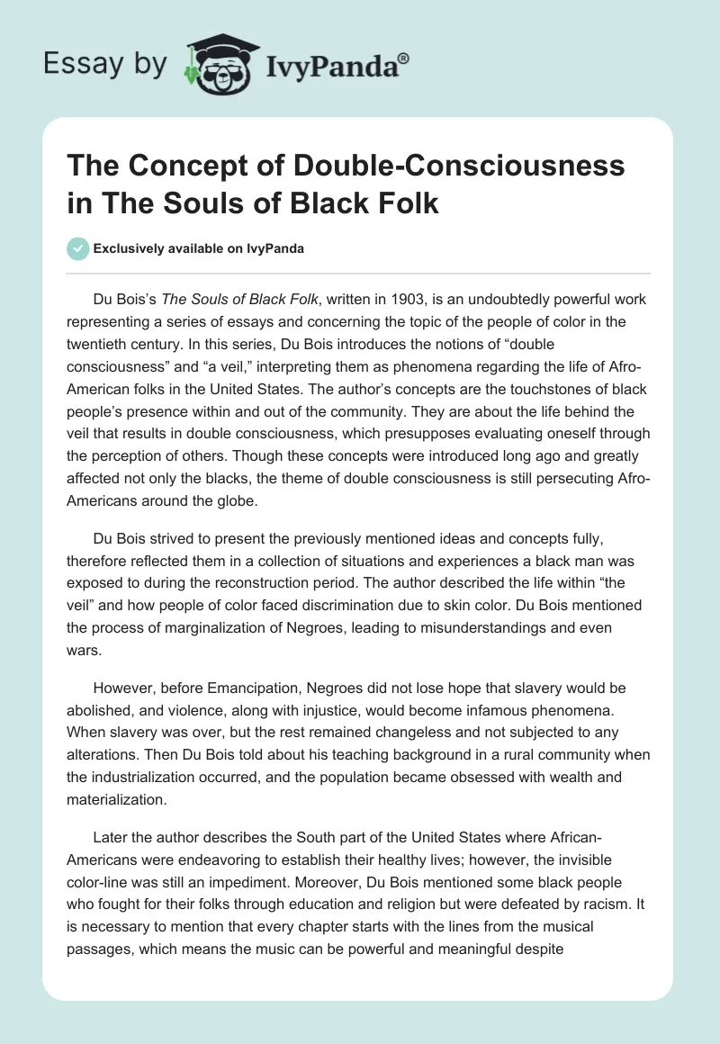 The Concept of Double-Consciousness in The Souls of Black Folk. Page 1