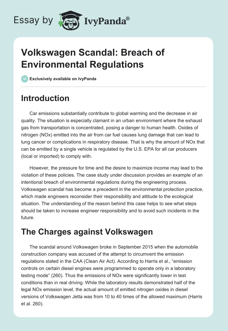 Volkswagen Scandal: Breach of Environmental Regulations. Page 1