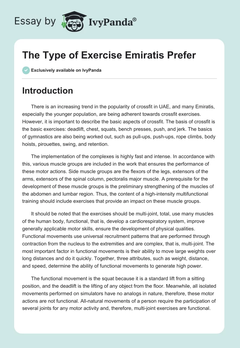 The Type of Exercise Emiratis Prefer. Page 1
