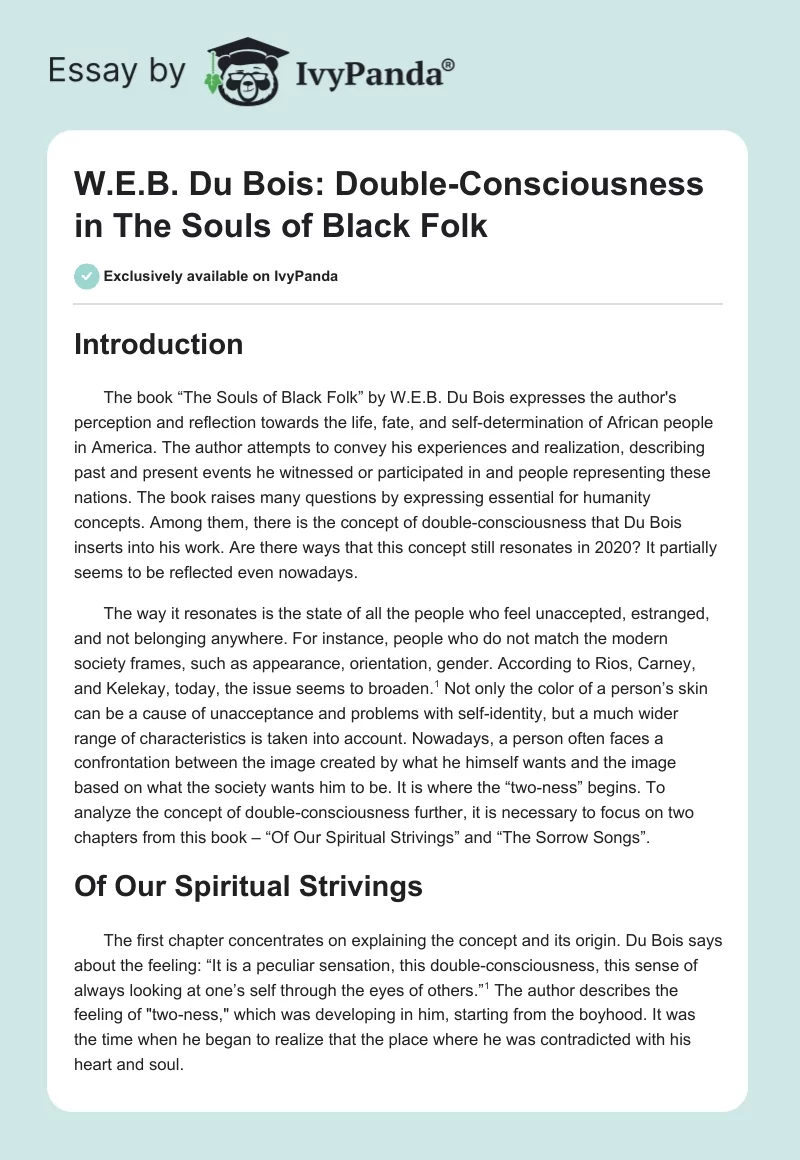 W.E.B. Du Bois: Double-Consciousness in "The Souls of Black Folk". Page 1