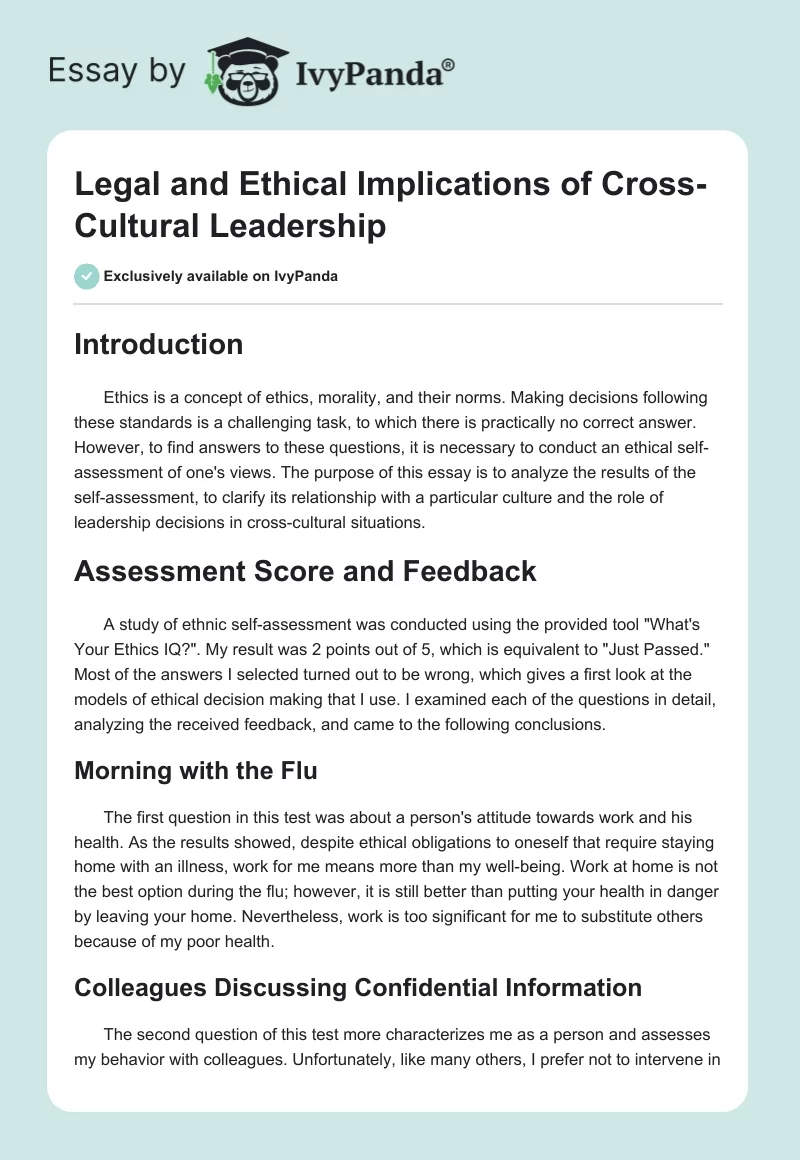 Legal and Ethical Implications of Cross-Cultural Leadership. Page 1