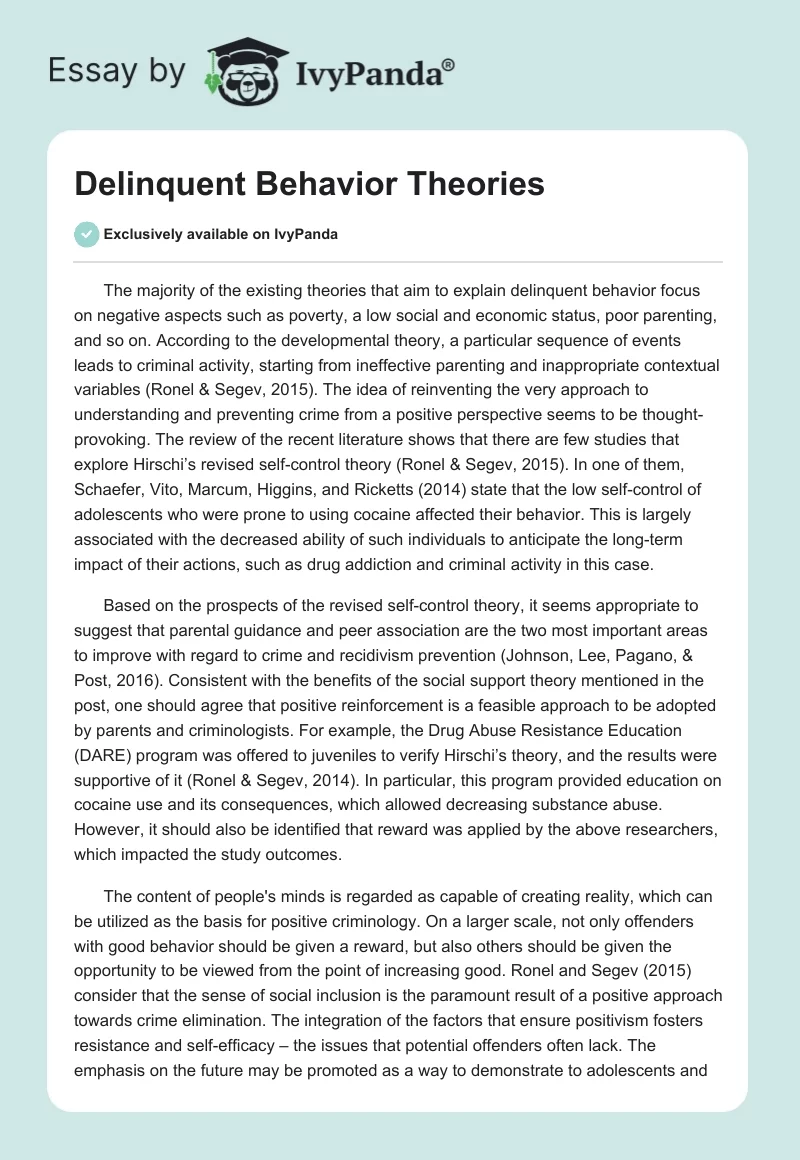Delinquent Behavior Theories. Page 1