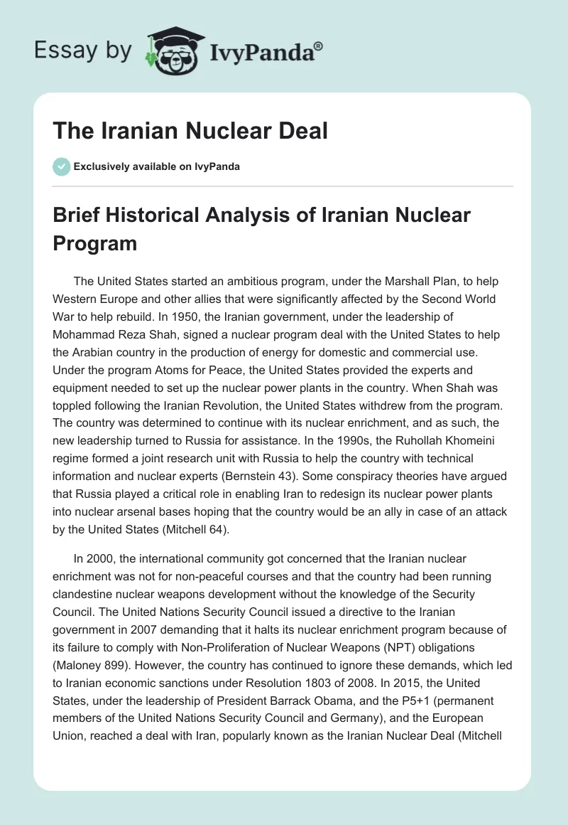 The Iranian Nuclear Deal. Page 1