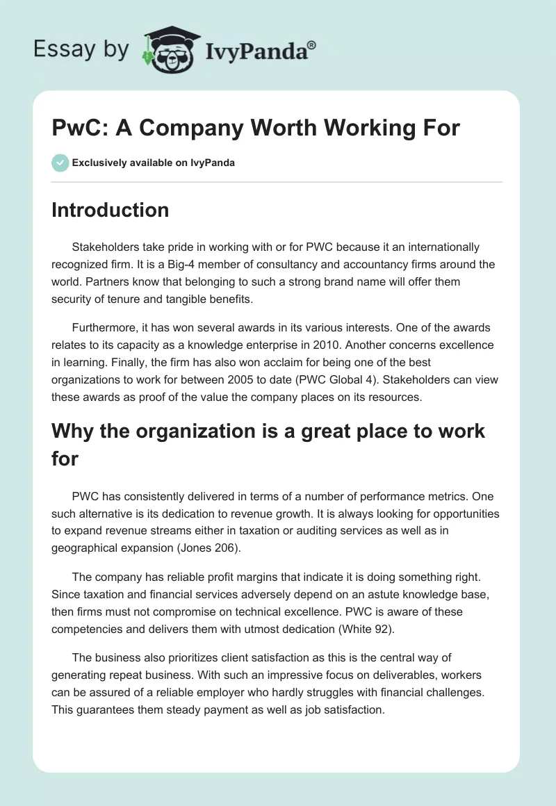 PwC: A Company Worth Working For. Page 1