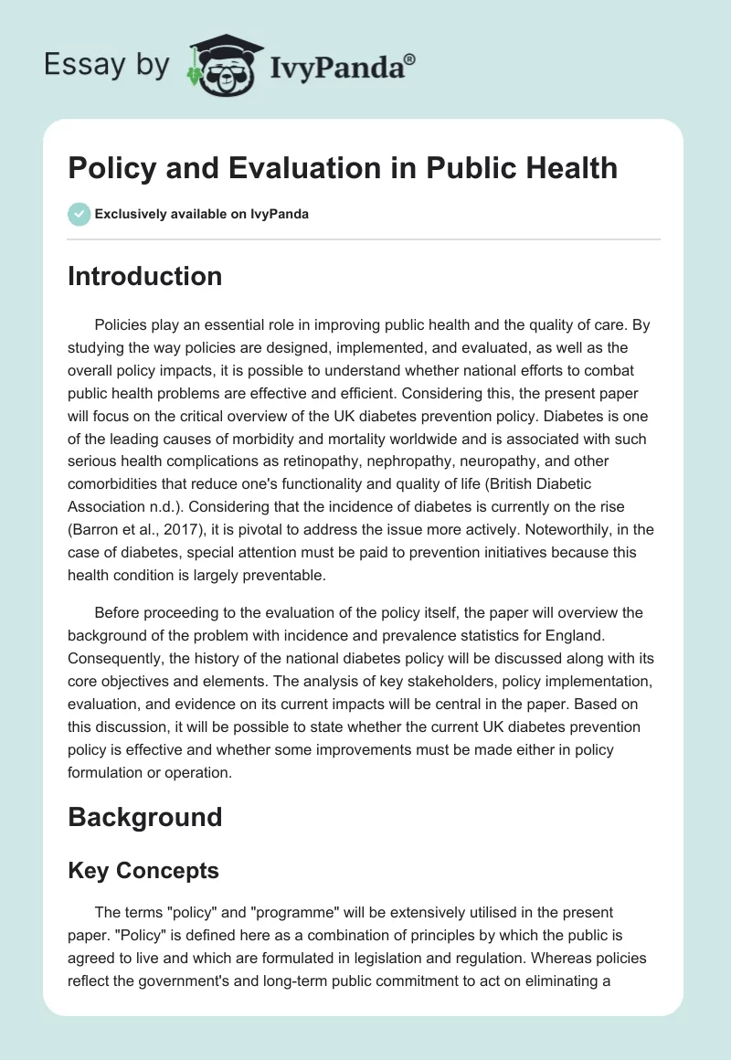 Policy and Evaluation in Public Health. Page 1