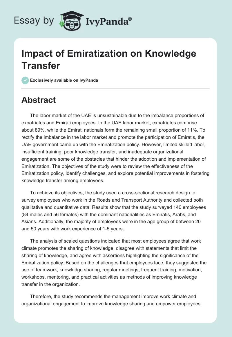 Impact of Emiratization on Knowledge Transfer. Page 1