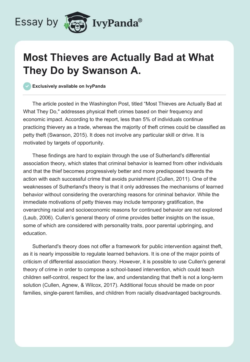 "Most Thieves are Actually Bad at What They Do" by Swanson A.. Page 1