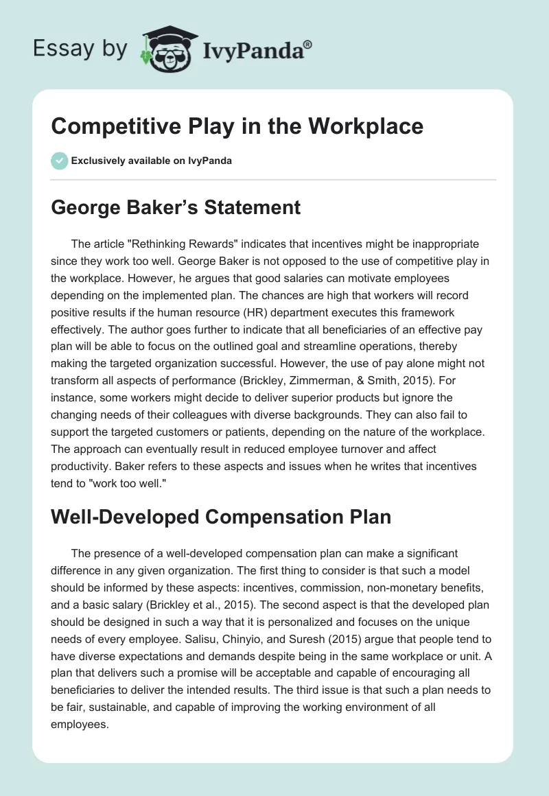 Competitive Play in the Workplace. Page 1