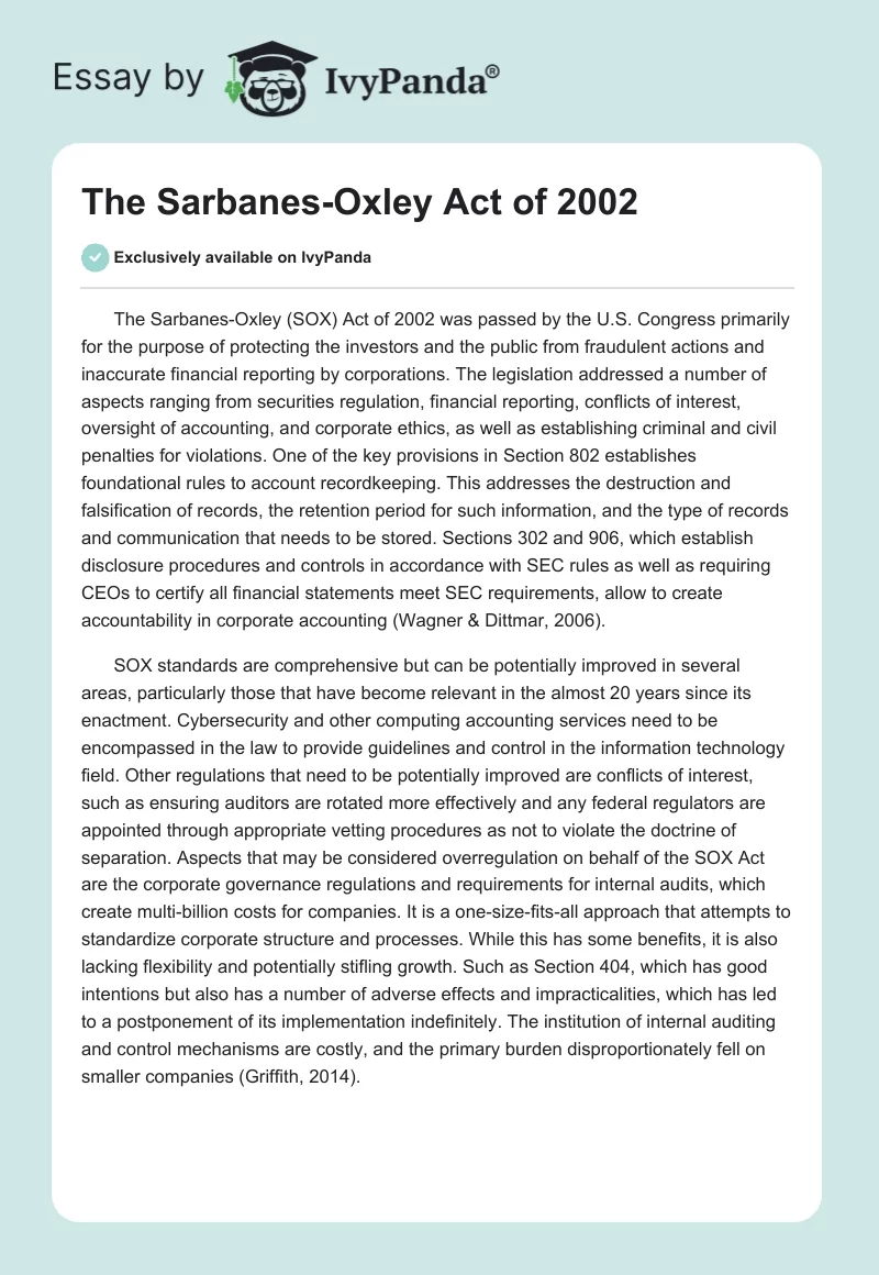 The Sarbanes-Oxley Act of 2002. Page 1