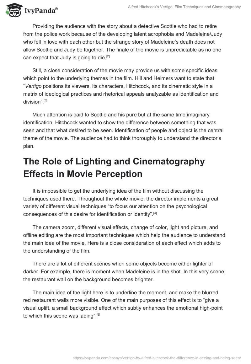 Alfred Hitchcock's Vertigo: Film Techniques and Vertigo Cinematography Analysis. Page 2