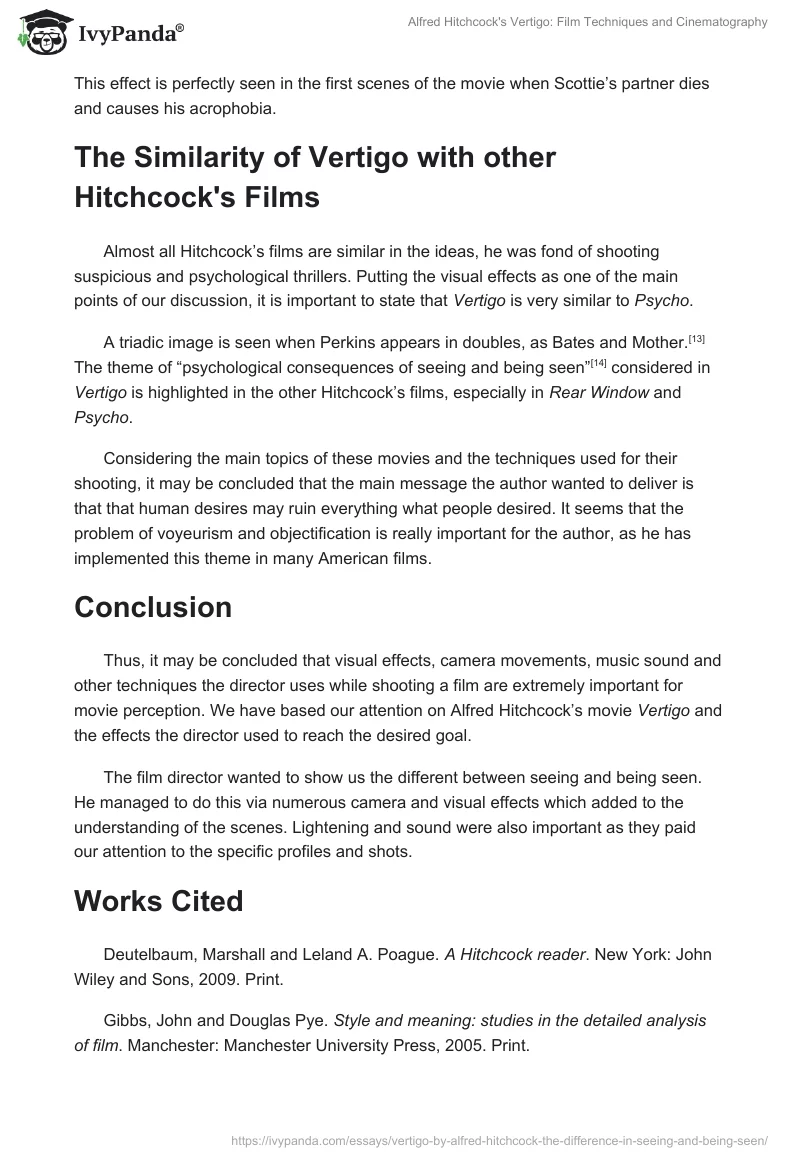 Alfred Hitchcock’s Vertigo: Film Techniques and Cinematography Critical Essay. Page 4