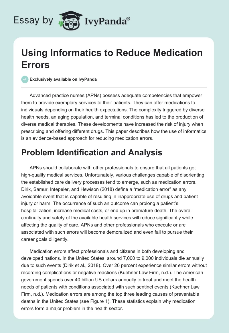 Using Informatics to Reduce Medication Errors. Page 1