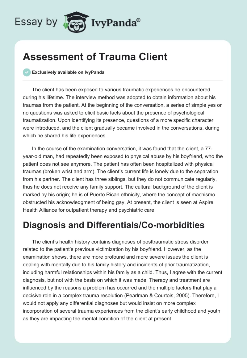 Assessment of Trauma Client. Page 1
