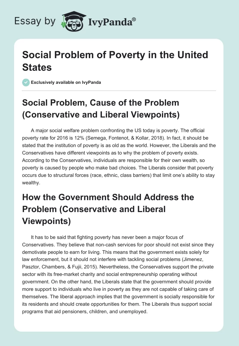 Social Problem of Poverty in the United States. Page 1