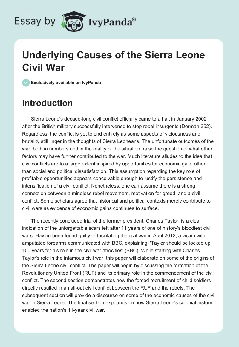 Underlying Causes of the Sierra Leone Civil War. Page 1