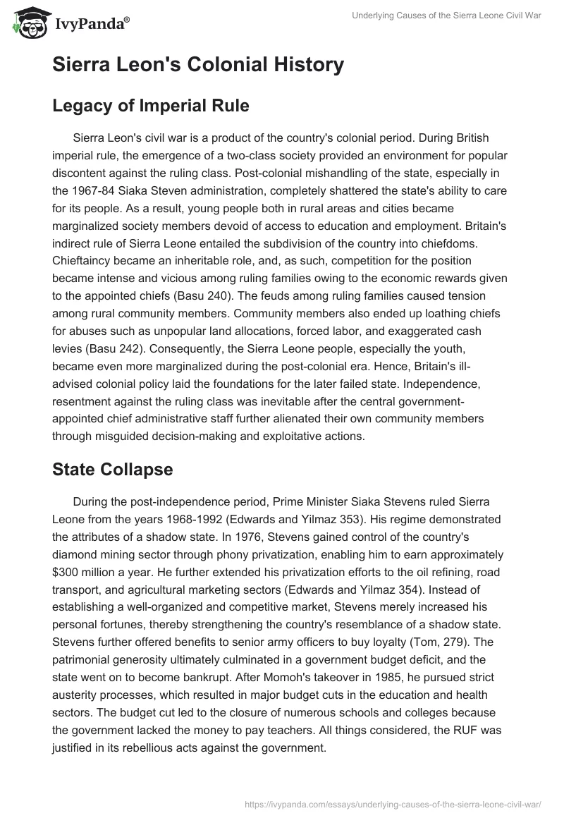 Underlying Causes of the Sierra Leone Civil War. Page 5