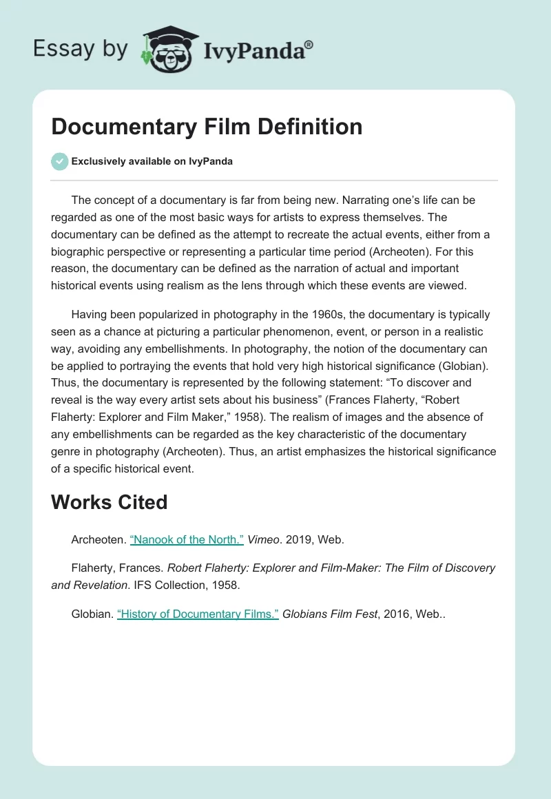 Documentary Film Definition. Page 1
