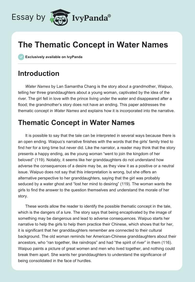 The Thematic Concept in Water Names. Page 1