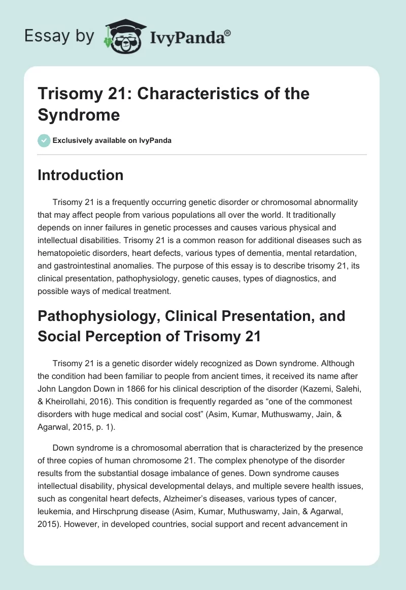 Trisomy 21: Characteristics of the Syndrome. Page 1