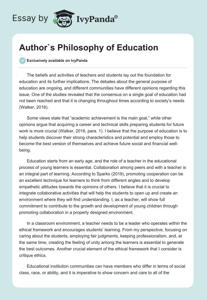 Author's Philosophy of Education. Page 1