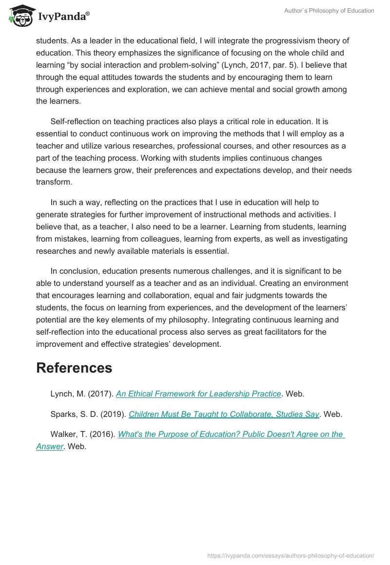 Author's Philosophy of Education. Page 2