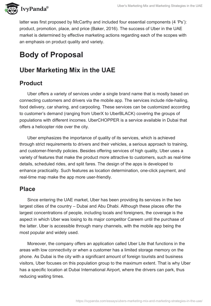 Uber’s Marketing Mix and Marketing Strategies in the UAE. Page 2