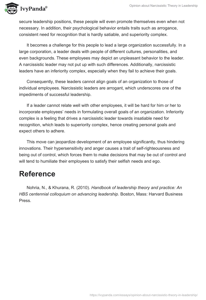 Opinion About Narcissistic Theory in Leadership. Page 2