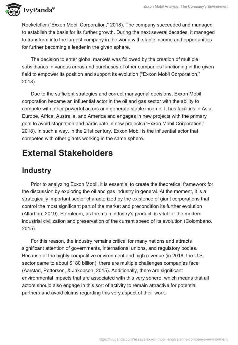 Exxon Mobil Analysis: The Company's Environment. Page 2
