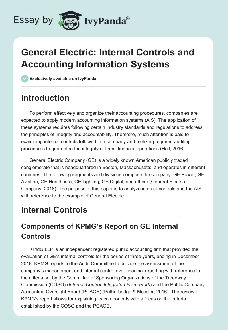 General Electric: Internal Controls and Accounting Information Systems. Page 1