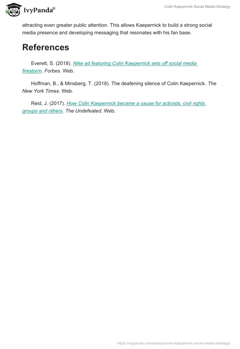 Colin Kaepernick Social Media Strategy. Page 3