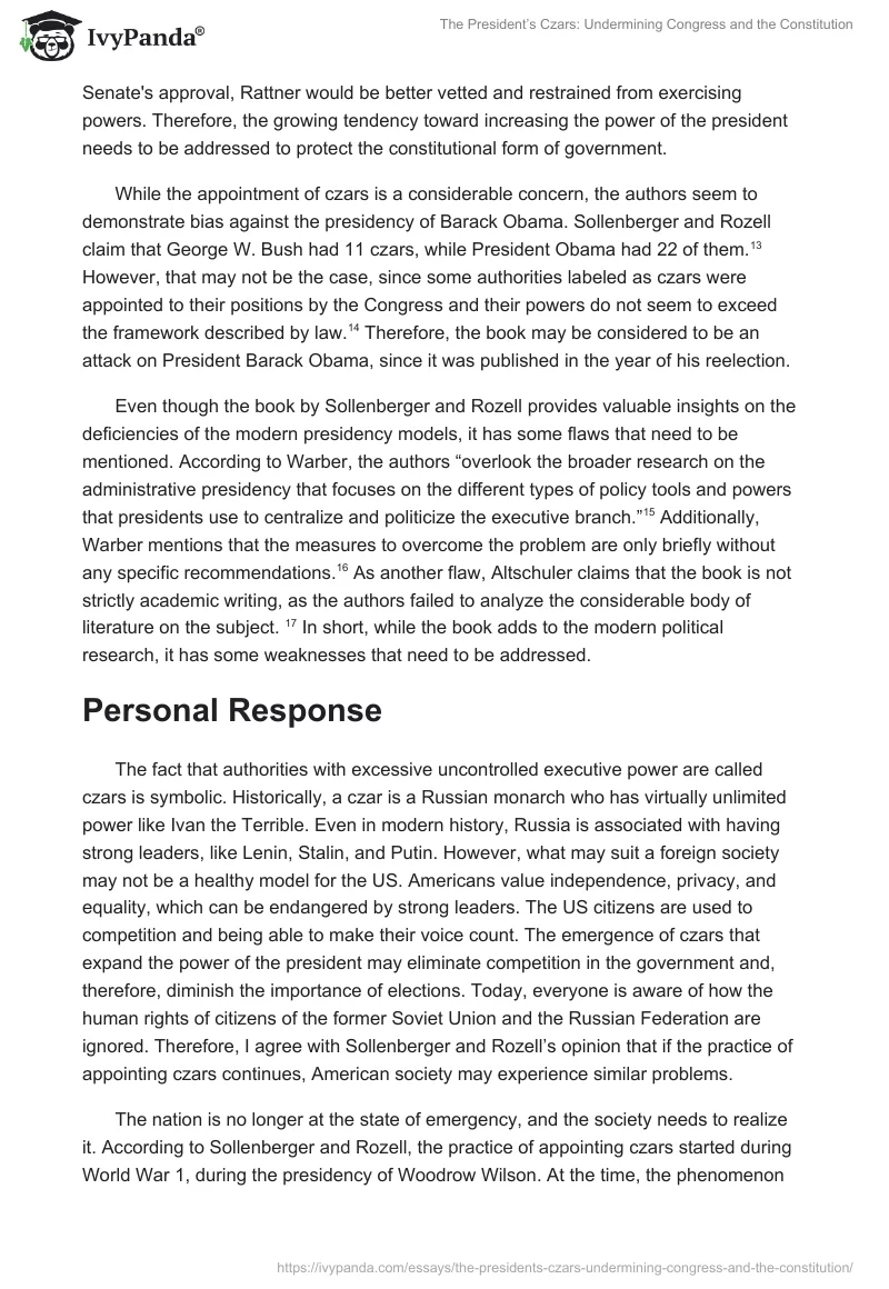 The President’s Czars: Undermining Congress and the Constitution. Page 3