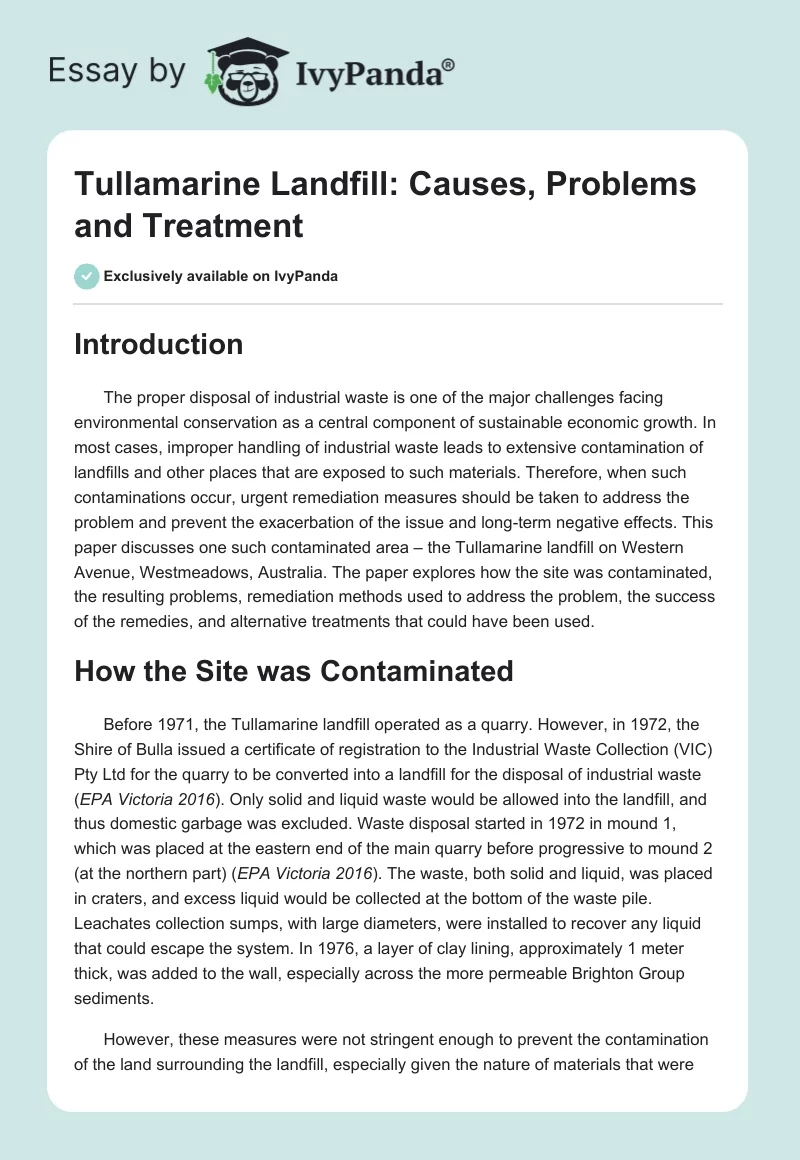 Tullamarine Landfill: Causes, Problems and Treatment. Page 1