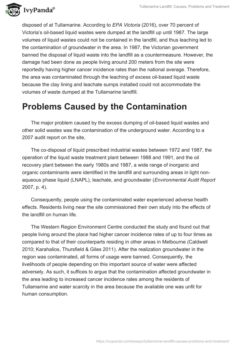Tullamarine Landfill: Causes, Problems and Treatment. Page 2
