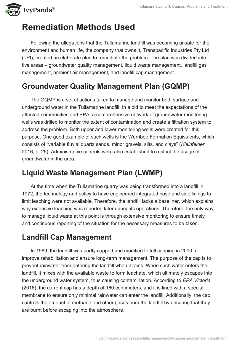 Tullamarine Landfill: Causes, Problems and Treatment. Page 3