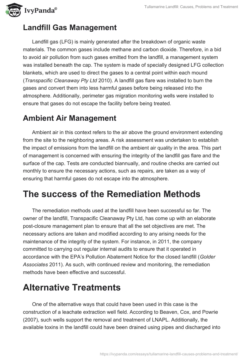 Tullamarine Landfill: Causes, Problems and Treatment. Page 4