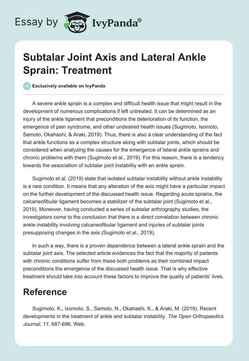 Subtalar Joint Axis and Lateral Ankle Sprain: Treatment. Page 1