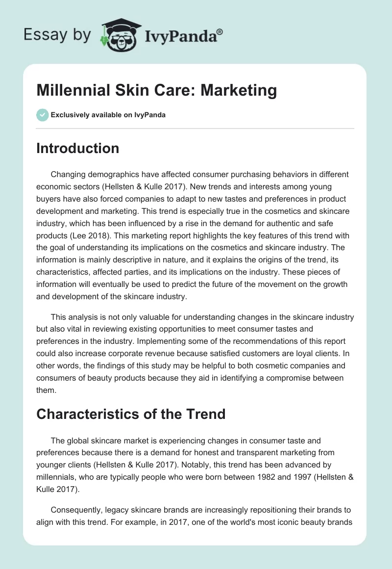Millennial Skin Care: Marketing. Page 1