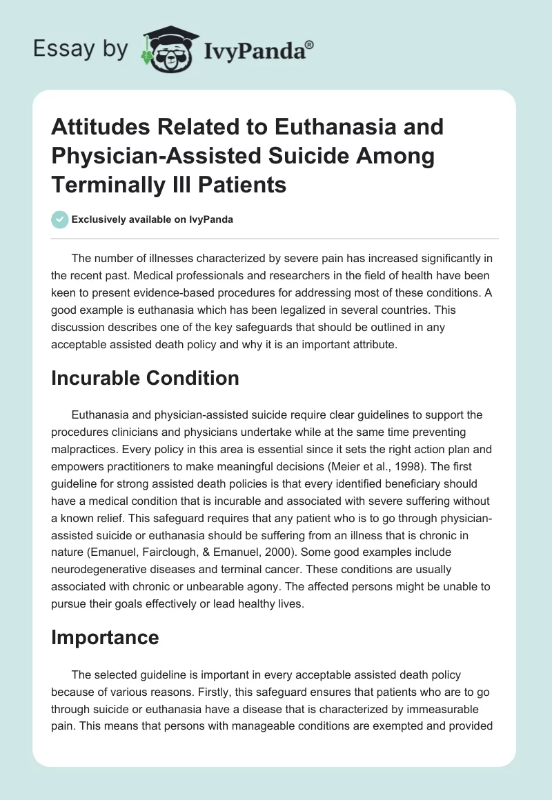 Attitudes Related to Euthanasia and Physician-Assisted Suicide Among Terminally Ill Patients. Page 1